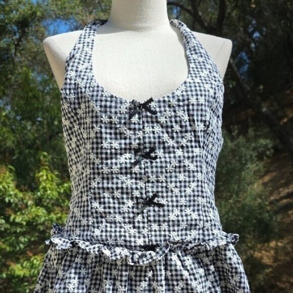 NWT FOR LOVE AND LEMONS JANICE BLACK & WHITE GINGHAM HALTER MINI DRESS SIZE S - Picture 4 of 7